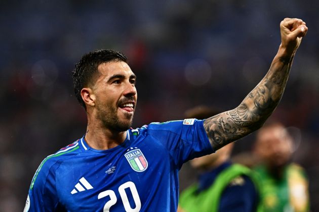 Italy and Lazio forward #20 Mattia Zaccagni celebrates at the end of the UEFA Euro 2024 Group B football match between Croatia and Italy at the Leipzig Stadium in Leipzig on June 24, 2024. (Photo by GABRIEL BOUYS / AFP) (Photo by GABRIEL BOUYS/AFP via Getty Images)