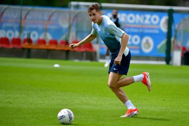 AURONZO DI CADORE, ITALY - JULY 13: Toma Basic of SS Lazio during the SS Lazio training session on July 13, 2024 in Auronzo di Cadore, Italy. (Photo by Marco Rosi - SS Lazio/Getty Images)