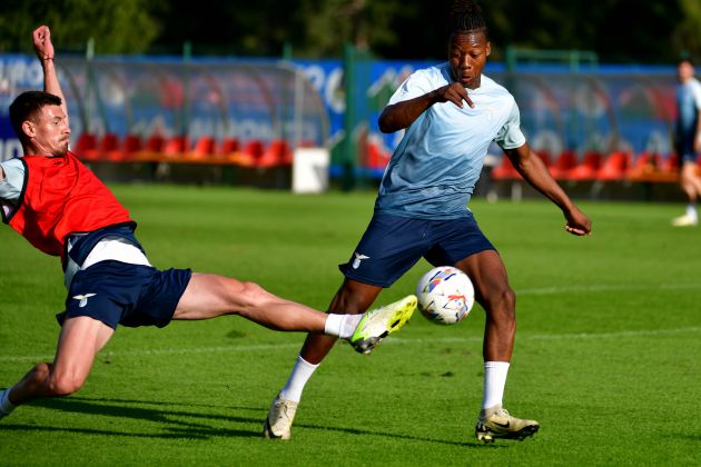 AURONZO DI CADORE, ITALY - JULY 13: Dimitrije Kamenovic and Tijjani Noslin of SS Lazio during the SS Lazio training session on July 13, 2024 in Auronzo di Cadore, Italy. (Photo by Marco Rosi - SS Lazio/Getty Images)