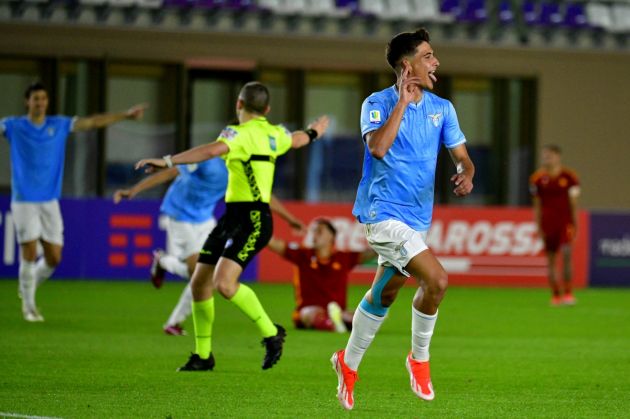 BAGNO A RIPOLI, ITALY - MAY 28: Jacopo Sardo of SS Lazio celebrates a second goal with his team mates during the Primavera 1 Final Four match between SS Lazio U19 and AS Roma U19 on May 28, 2024 in Bagno a Ripoli, Italy. (Photo by Marco Rosi - SS Lazio/Getty Images)