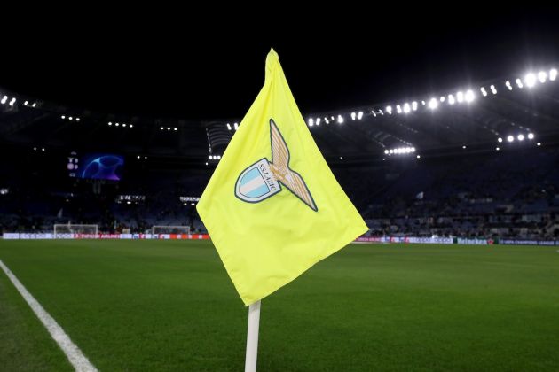 ROME, ITALY - FEBRUARY 14: A detailed view of the corner flag inside the stadium prior to the UEFA Champions League 2023/24 round of 16 first leg match between SS Lazio and FC Bayern München at Stadio Olimpico on February 14, 2024 in Rome, Italy. (Photo by Paolo Bruno/Getty Images)