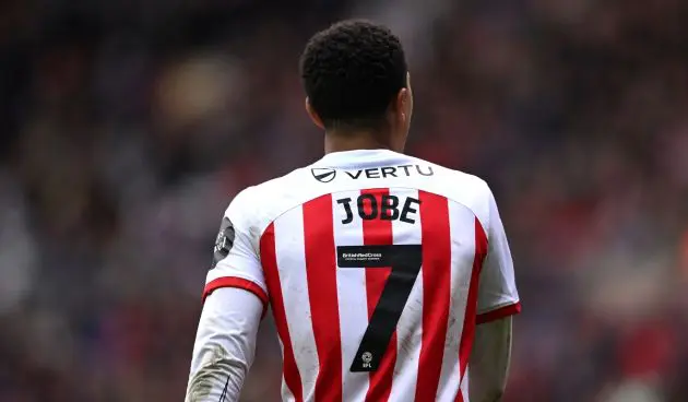 SUNDERLAND, ENGLAND - NOVEMBER 11: The shirt of Sunderland player Jobe Bellingham showing JOBE during the Sky Bet Championship match between Sunderland and Birmingham City at Stadium of Light on November 11, 2023 in Sunderland, England. (Photo by Stu Forster/Getty Images)